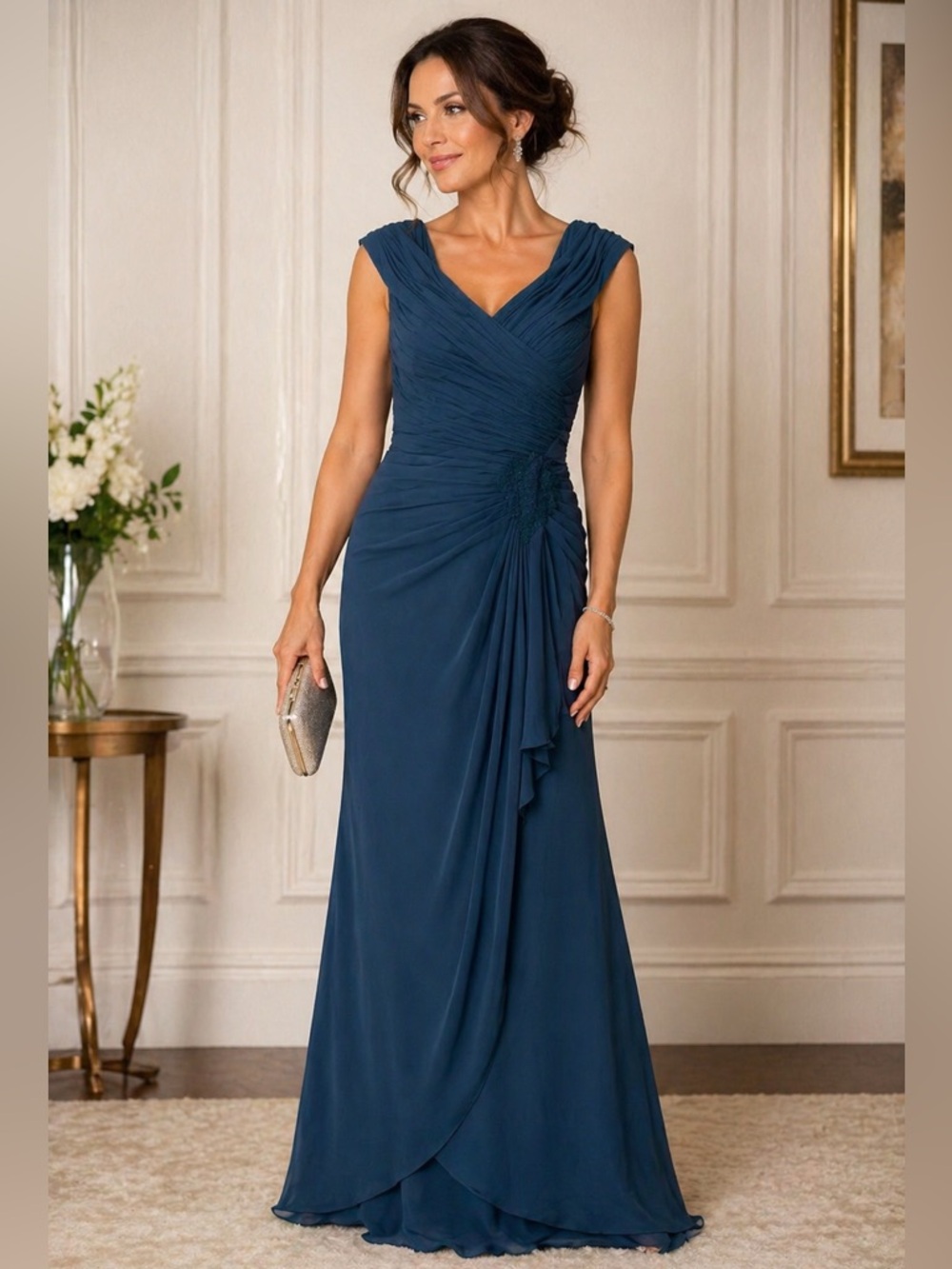 Deep Turquoise Blue Evening Gown 💙 Size 12 Ruched Formal Wedding Guest Dress